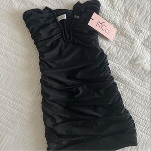 Oh Polly Elegant Black Satin Dress